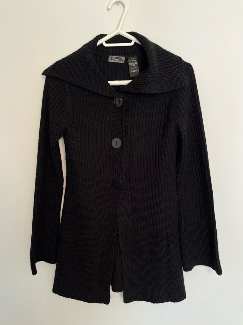 Black Ribbed Button-Front Women’s Sweater with Shawl Collar size XL